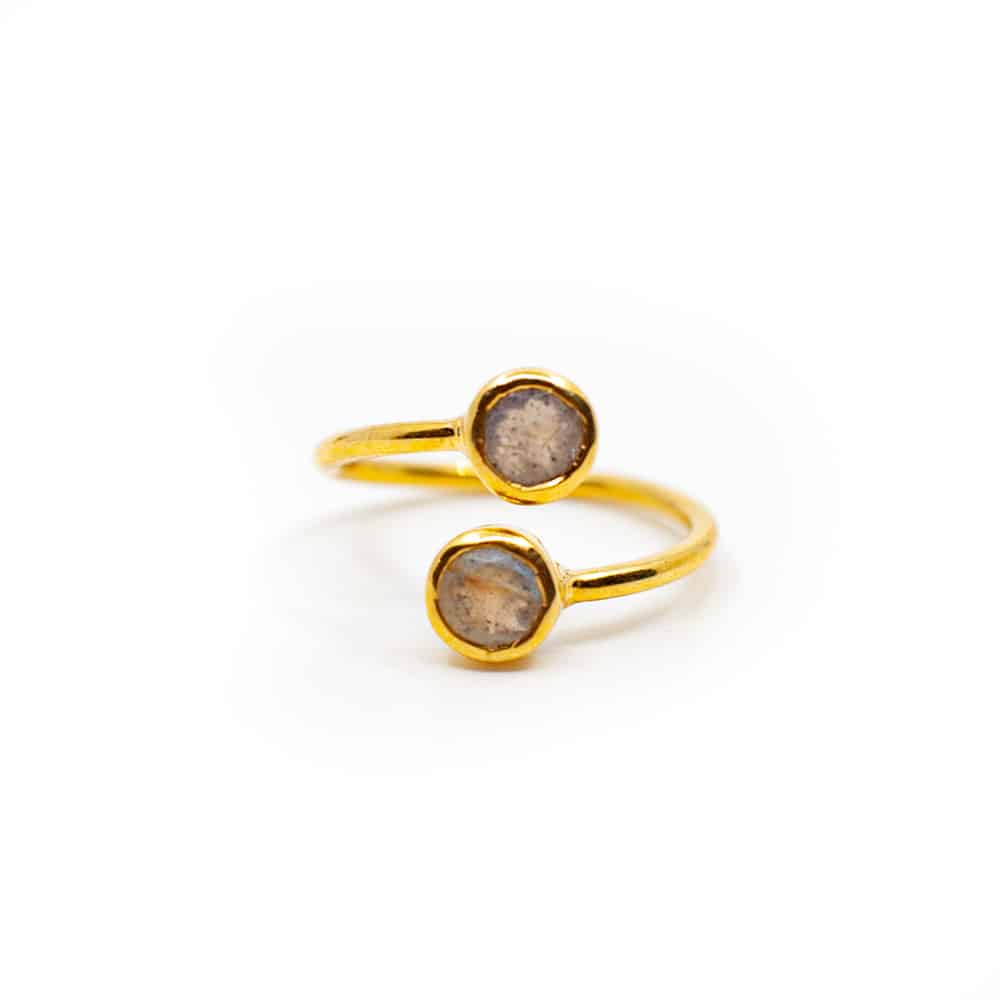 Edelsteen Ring Labradoriet – 925 Zilver & Verguld