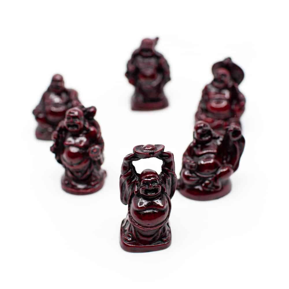 Happy Boeddha Beeld Polyresin Rood – set van 6 – ca. 5 cm