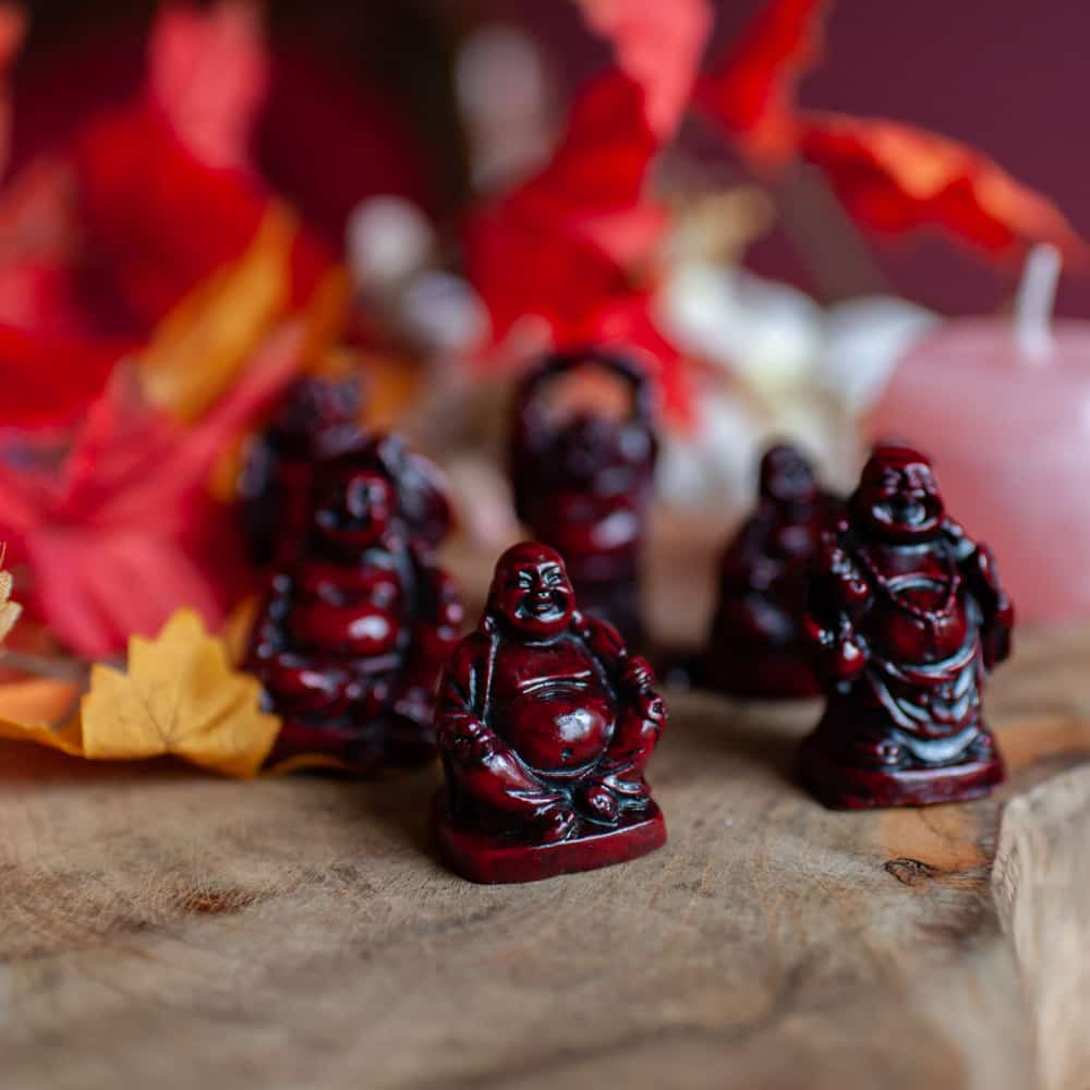 Happy Boeddha Beeld Polyresin Rood – set van 6 – ca. 5 cm