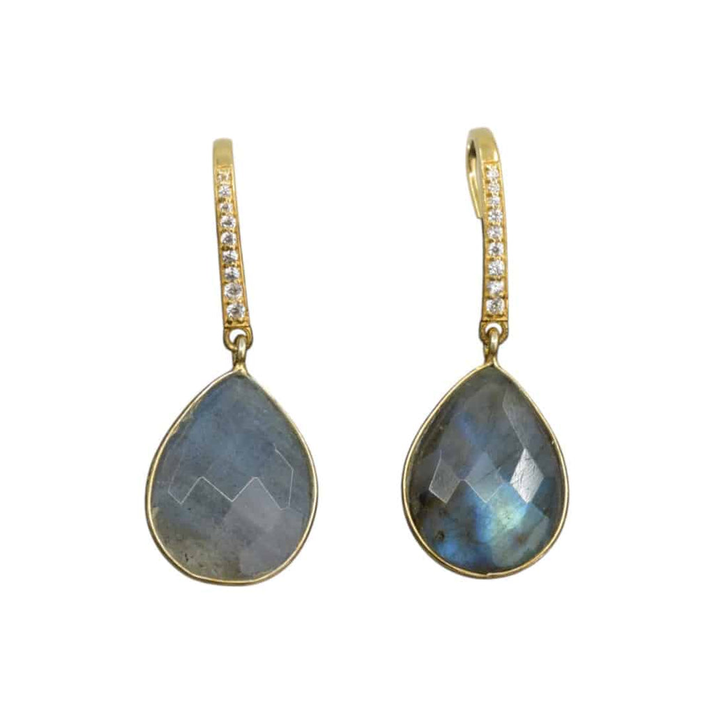 Zilveren Oorhangers Labradoriet Druppel – 925 Sterling Verguld