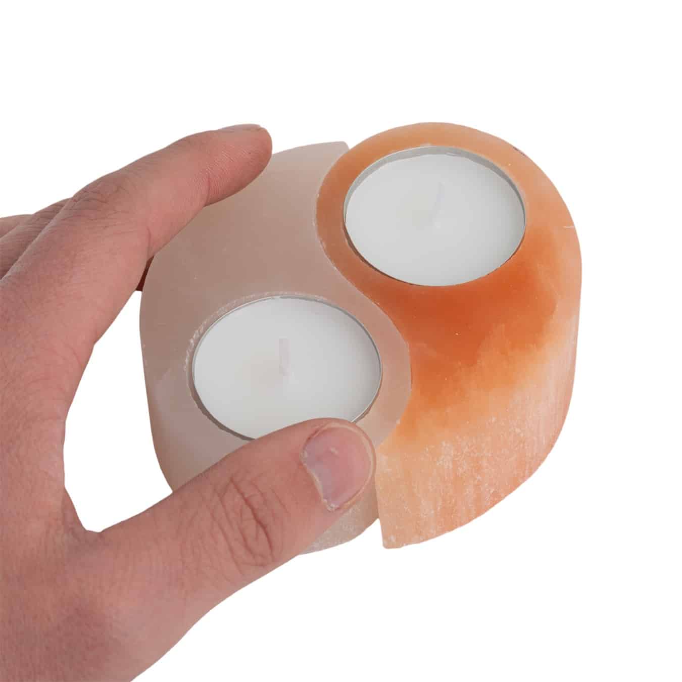 Waxinelichthouder Edelsteen Seleniet Yin Yang Ca. 400 gram
