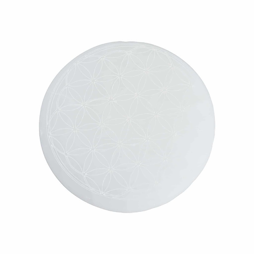Edelsteen Seleniet Oplaad Plaat Flower of Life 10 cm