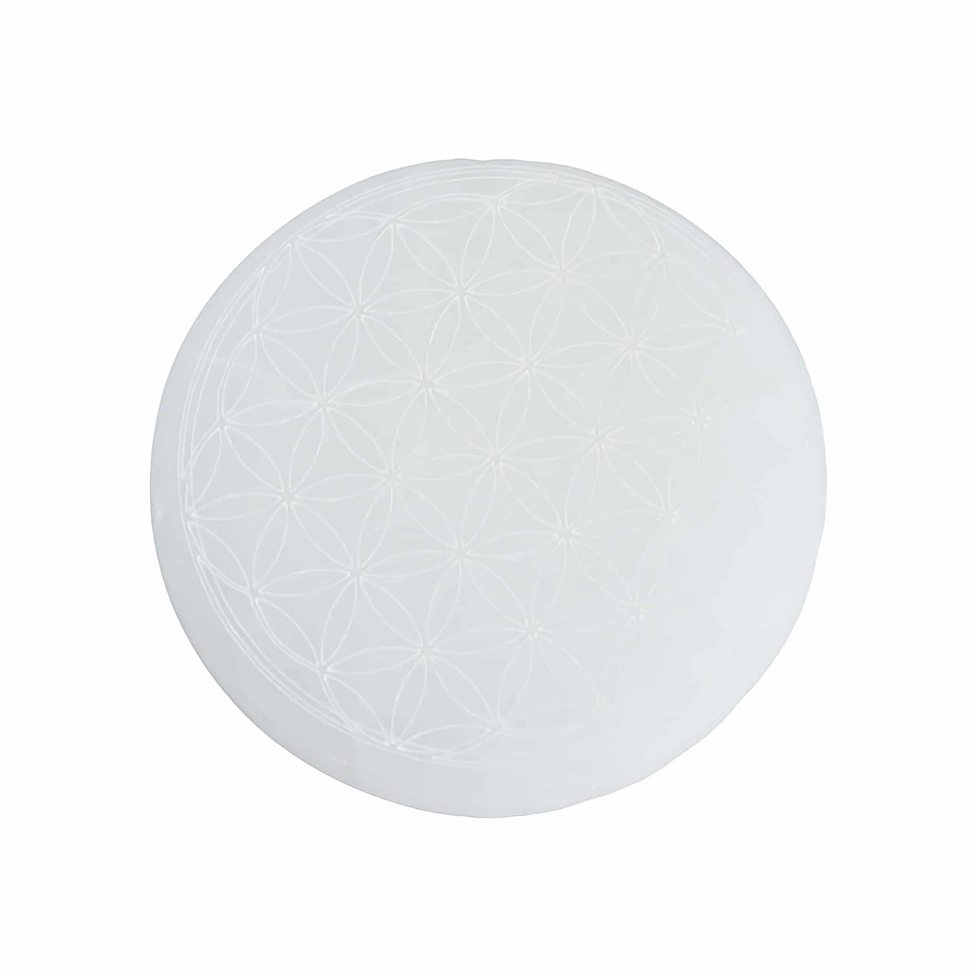 Edelsteen Seleniet Oplaad Plaat Flower of Life 10 cm