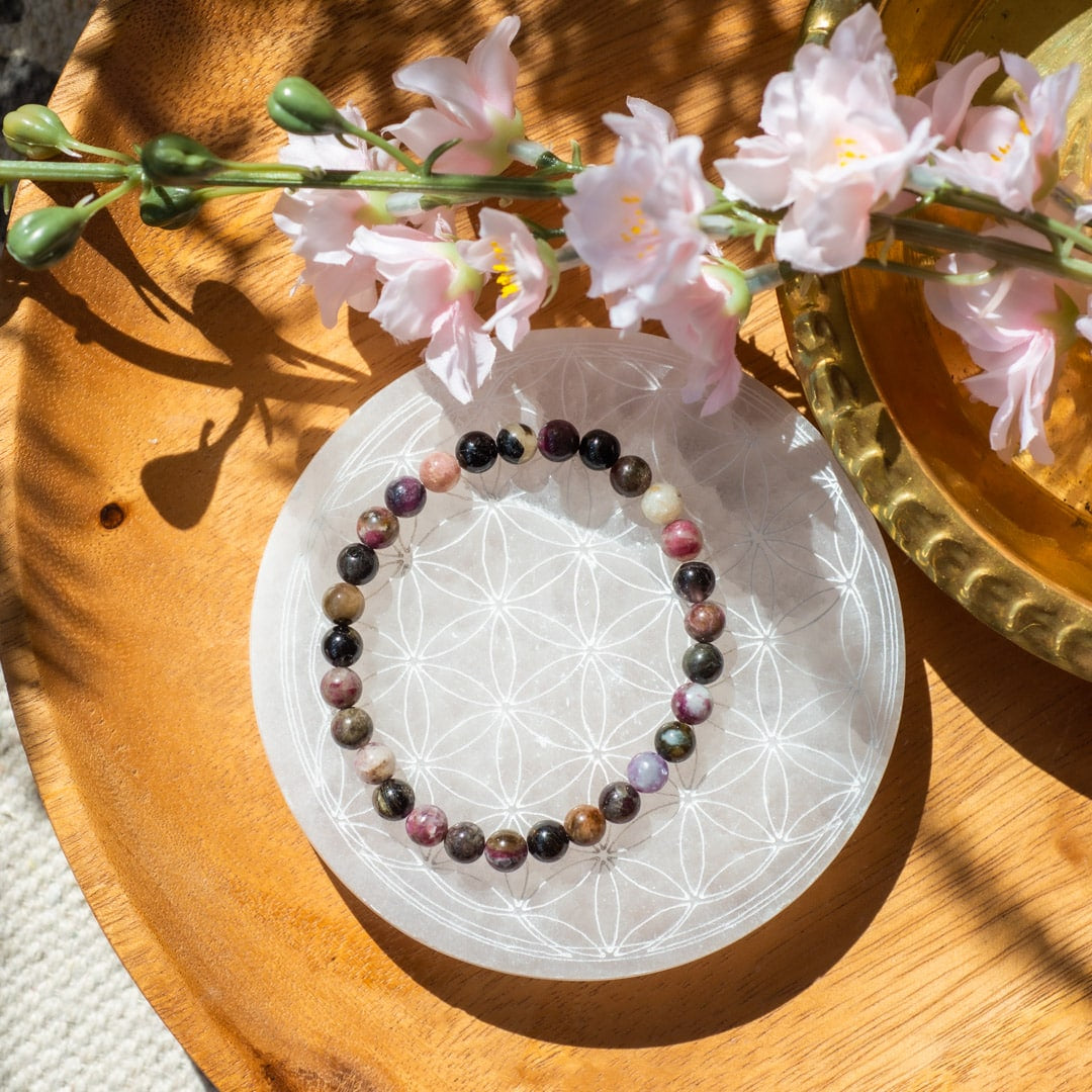 Edelsteen Seleniet Oplaad Plaat Flower of Life 10 cm