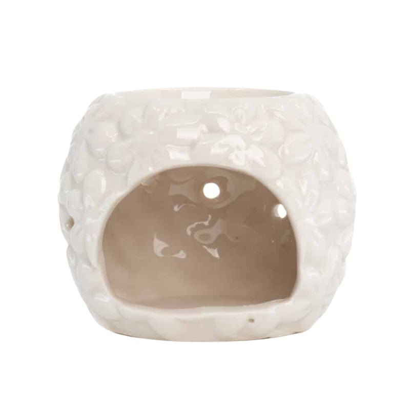Natural Ceramic Floral Oil Burner (8 x 6.5cm)-Global Food Hub