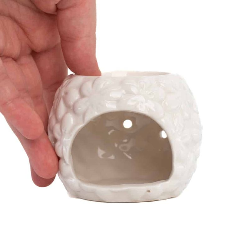 Natural Ceramic Floral Oil Burner (8 x 6.5cm)-Global Food Hub
