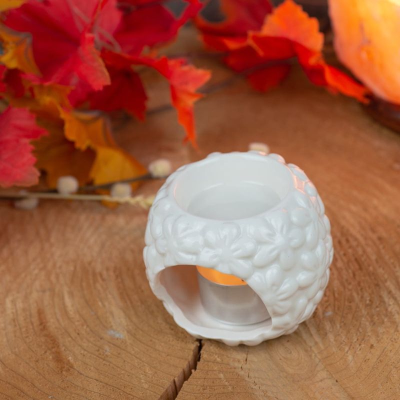 Natural Ceramic Floral Oil Burner (8 x 6.5cm)-Global Food Hub