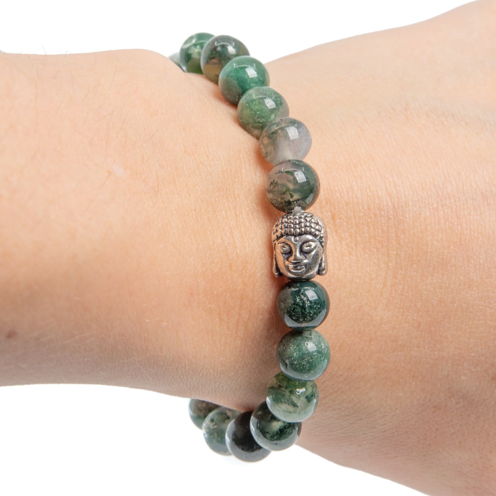 Edelsteen Armband Mos Agaat Groen met Boeddha
