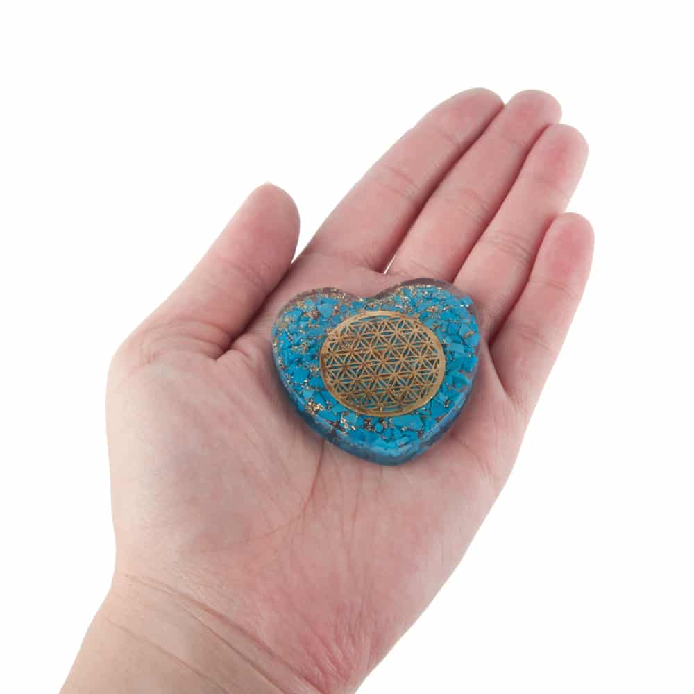 Orgoniet Hart Turquoise met Koperen Flower of Life