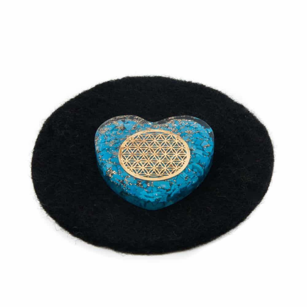 Orgoniet Hart Turquoise met Koperen Flower of Life