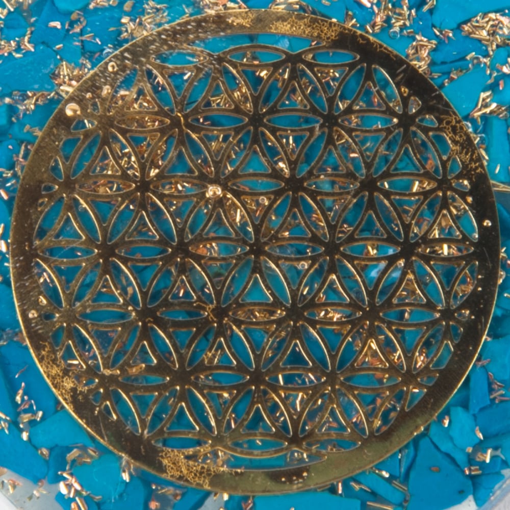 Orgoniet Hart Turquoise met Koperen Flower of Life