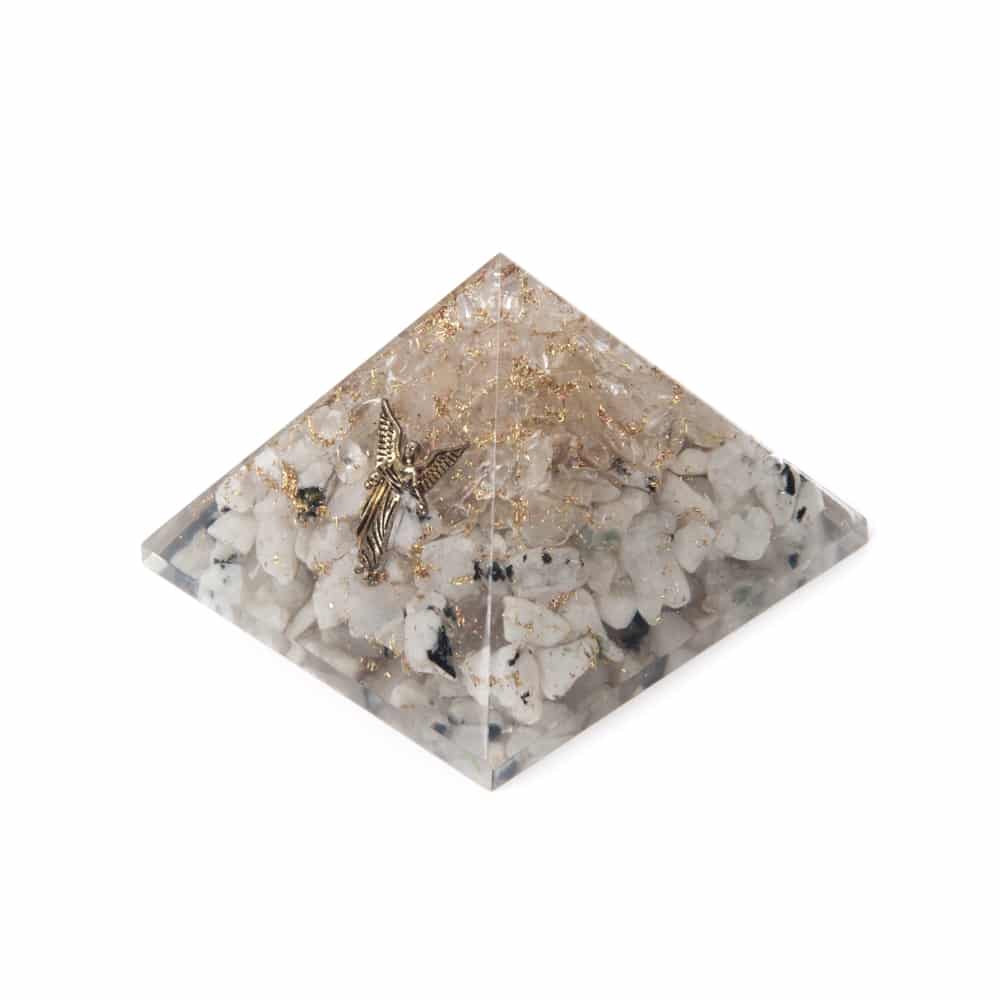 Orgonite Piramide Regenboog Maansteen/ Bergkristal – Engel – (70 mm)