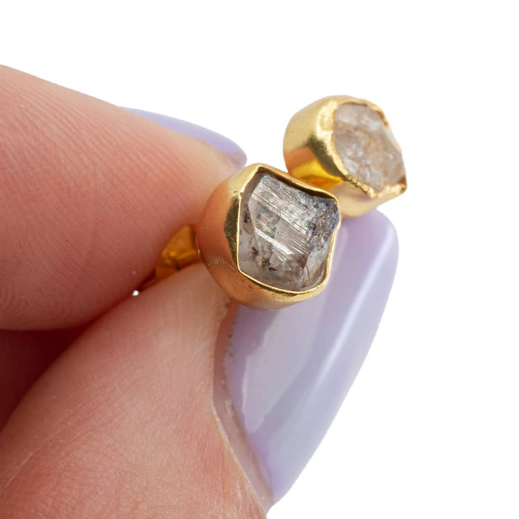 Geboortesteen Oorstekers April Ruwe Herkimer – 925 Zilver Verguld