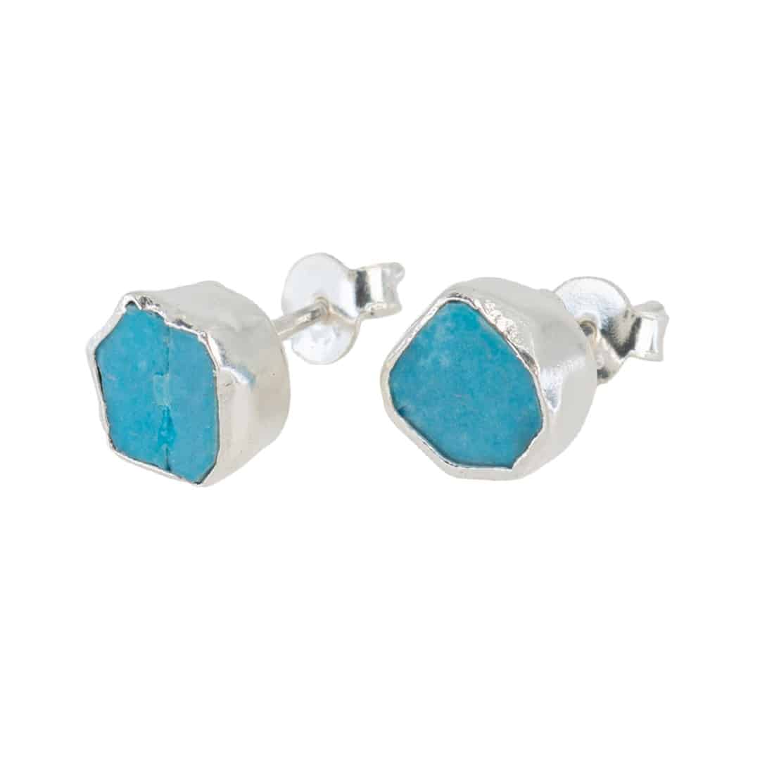 Geboortesteen Oorstekers December Ruwe Turkoois – 925 Zilver