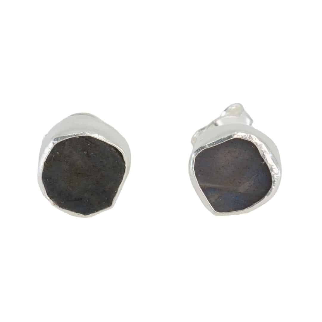 Edelsteen Oorstekers Ruwe Labradoriet – 925 Zilver