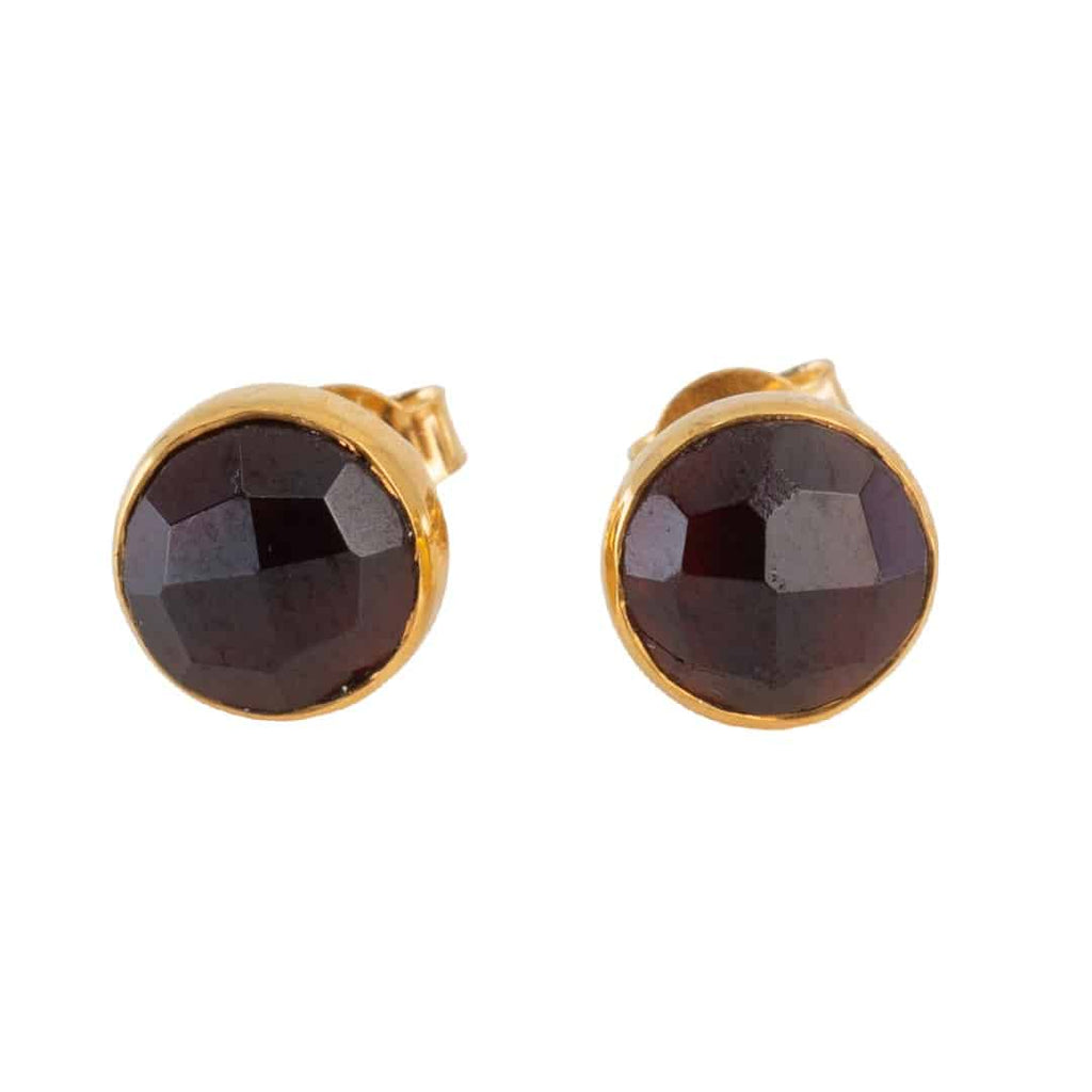 Geboortesteen Oorstekers Januari Luxe Facet Granaat – 925 Zilver Verguld