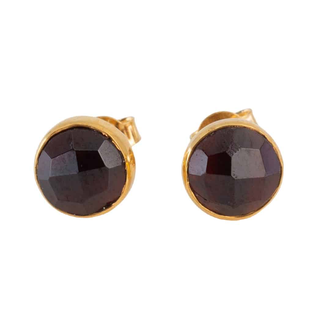 Geboortesteen Oorstekers Januari Luxe Facet Granaat – 925 Zilver Verguld