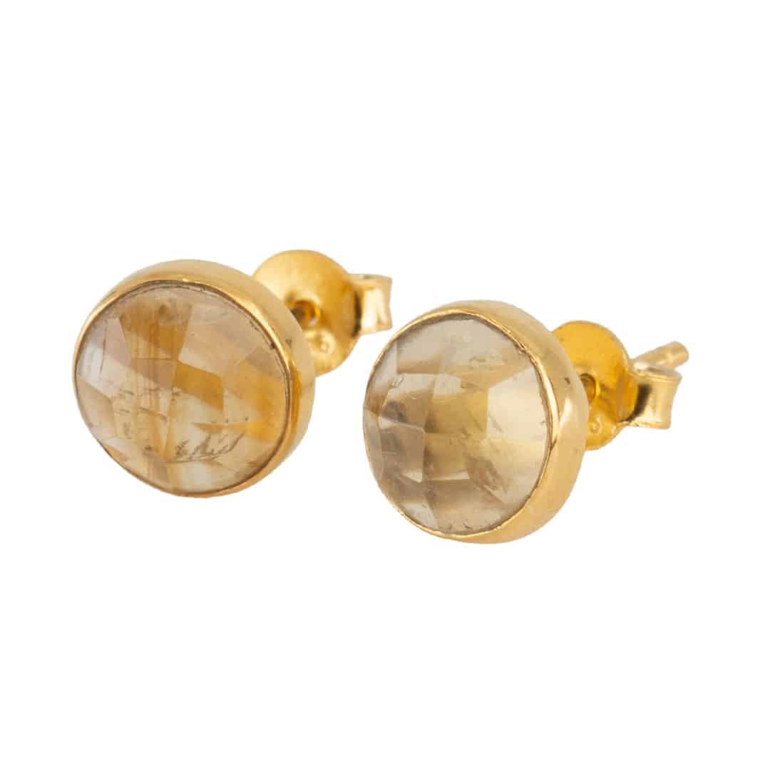 Geboortesteen Oorstekers November Citrien Facet – 925 Zilver & Verguld