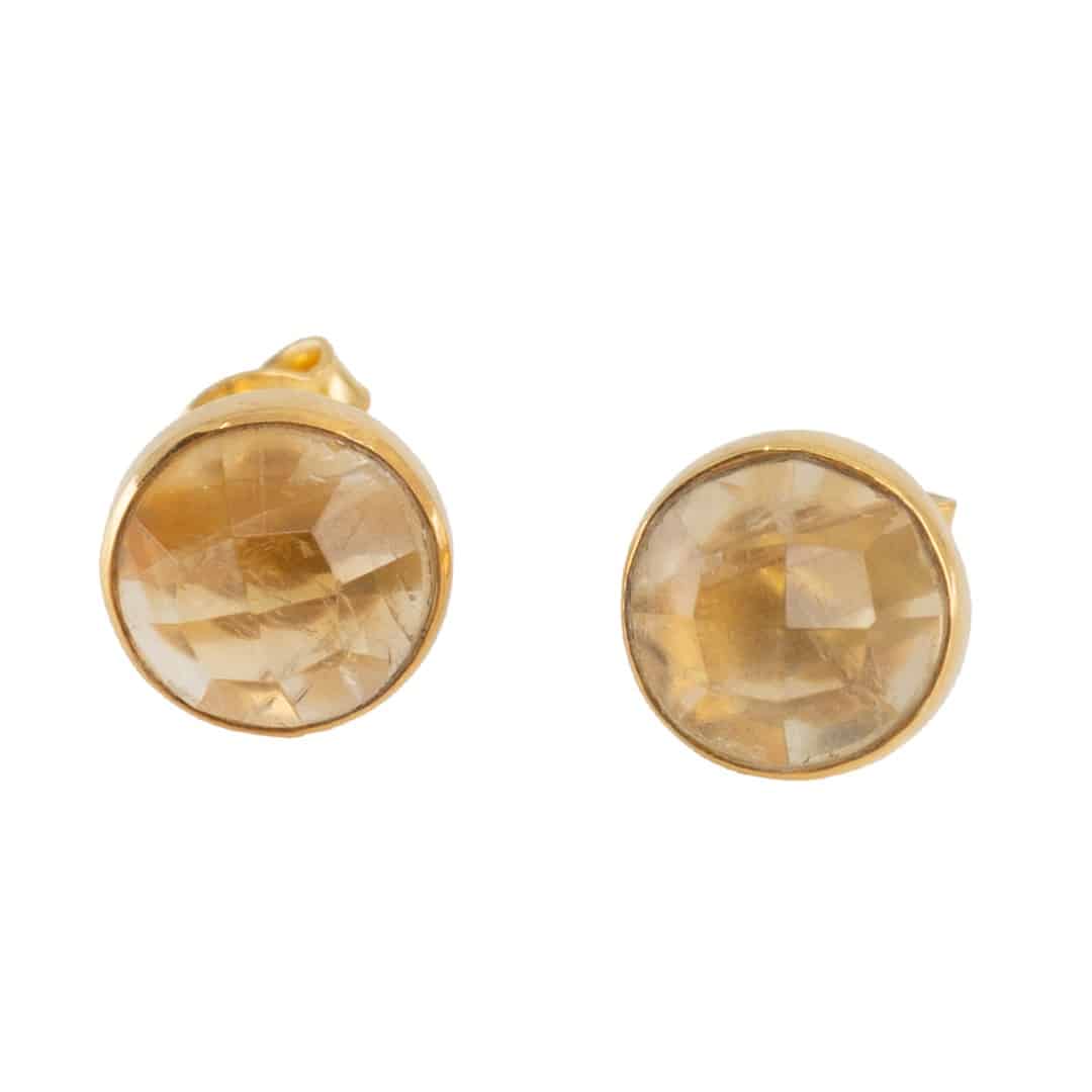 Geboortesteen Oorstekers November Citrien Facet – 925 Zilver & Verguld