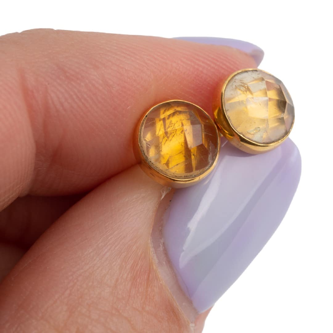 Geboortesteen Oorstekers November Citrien Facet – 925 Zilver & Verguld