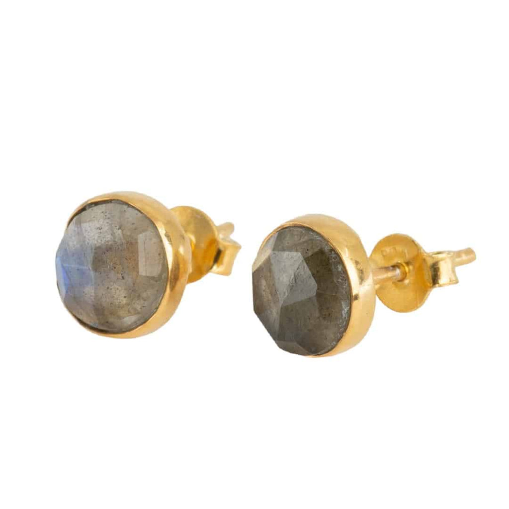 Edelsteen Oorstekers Labradoriet Facet – 925 Zilver & Verguld