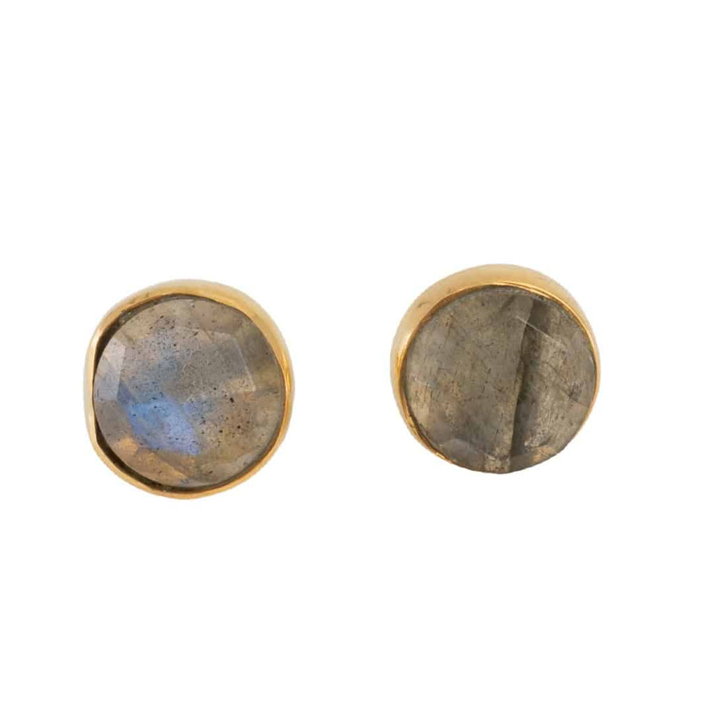 Edelsteen Oorstekers Labradoriet Facet – 925 Zilver & Verguld