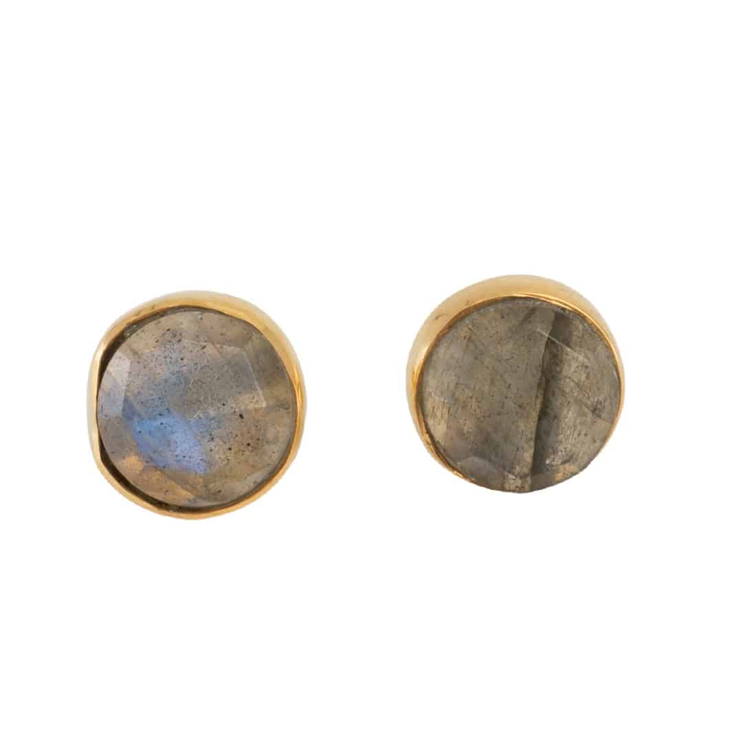 Edelsteen Oorstekers Labradoriet Facet – 925 Zilver & Verguld