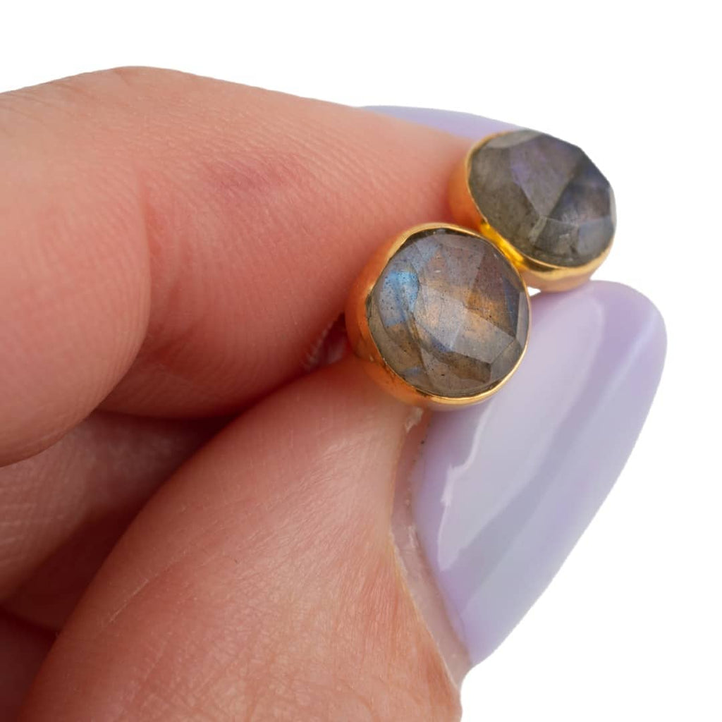 Edelsteen Oorstekers Labradoriet Facet – 925 Zilver & Verguld