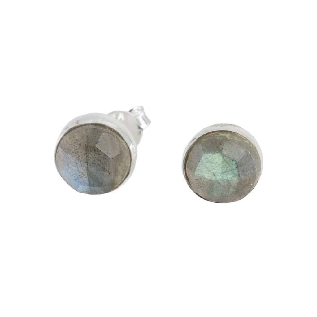 Edelsteen Oorstekers Labradoriet Facet – 925 Zilver