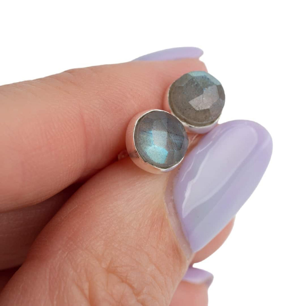 Edelsteen Oorstekers Labradoriet Facet – 925 Zilver