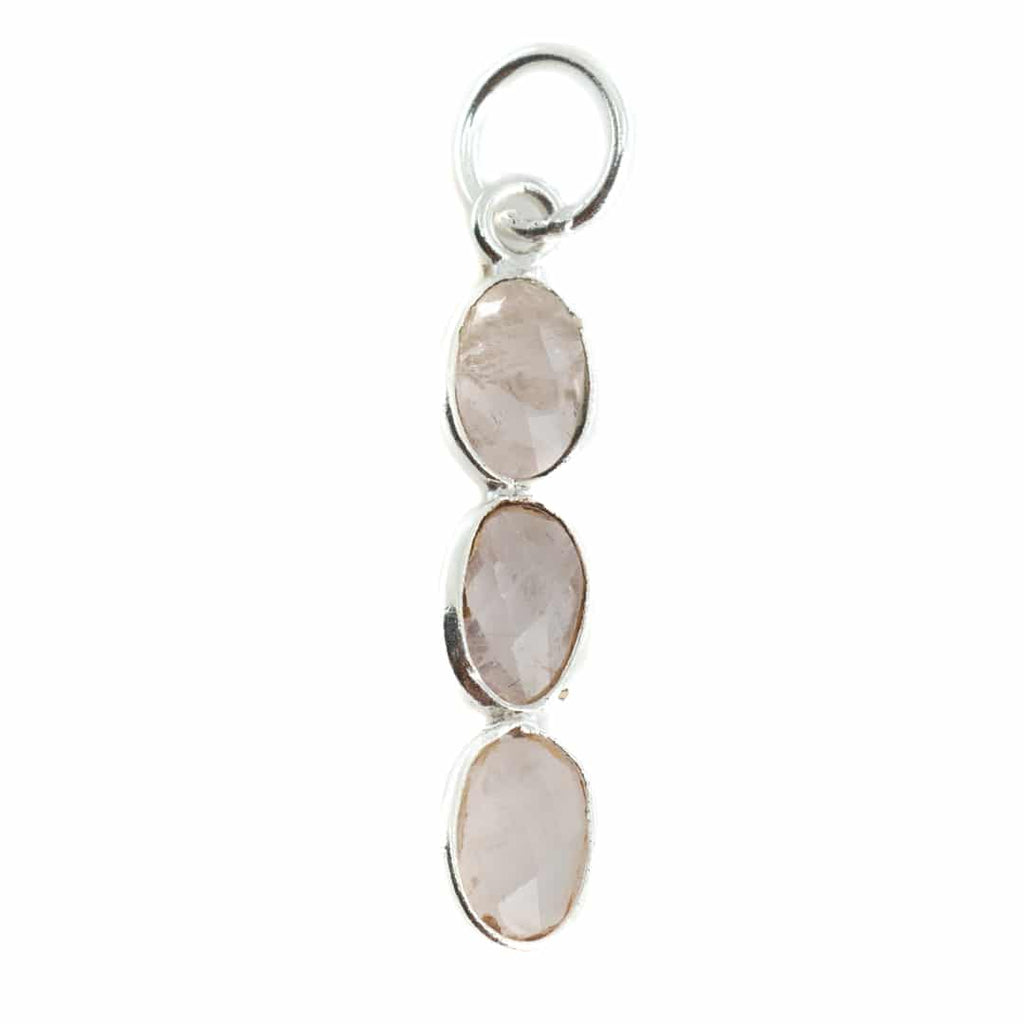 Edelsteen Hanger Rozenkwarts 3 Stenen – Zilver – 20 x 4 mm