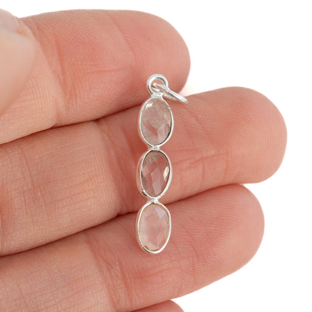 Edelsteen Hanger Rozenkwarts 3 Stenen – Zilver – 20 x 4 mm