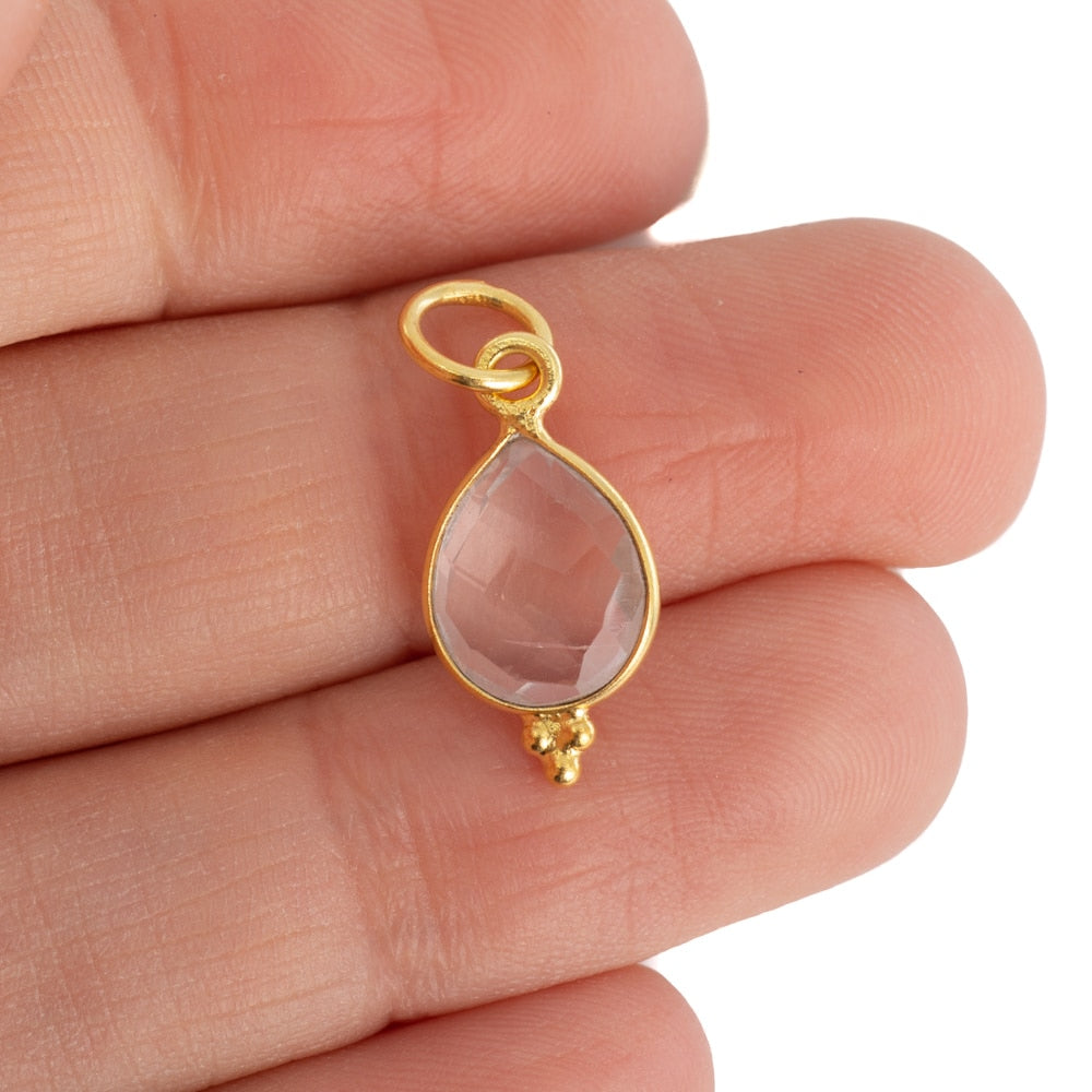 Geboortesteen Hanger Oktober Rozenkwarts 925 Zilver & Verguld – 10 mm