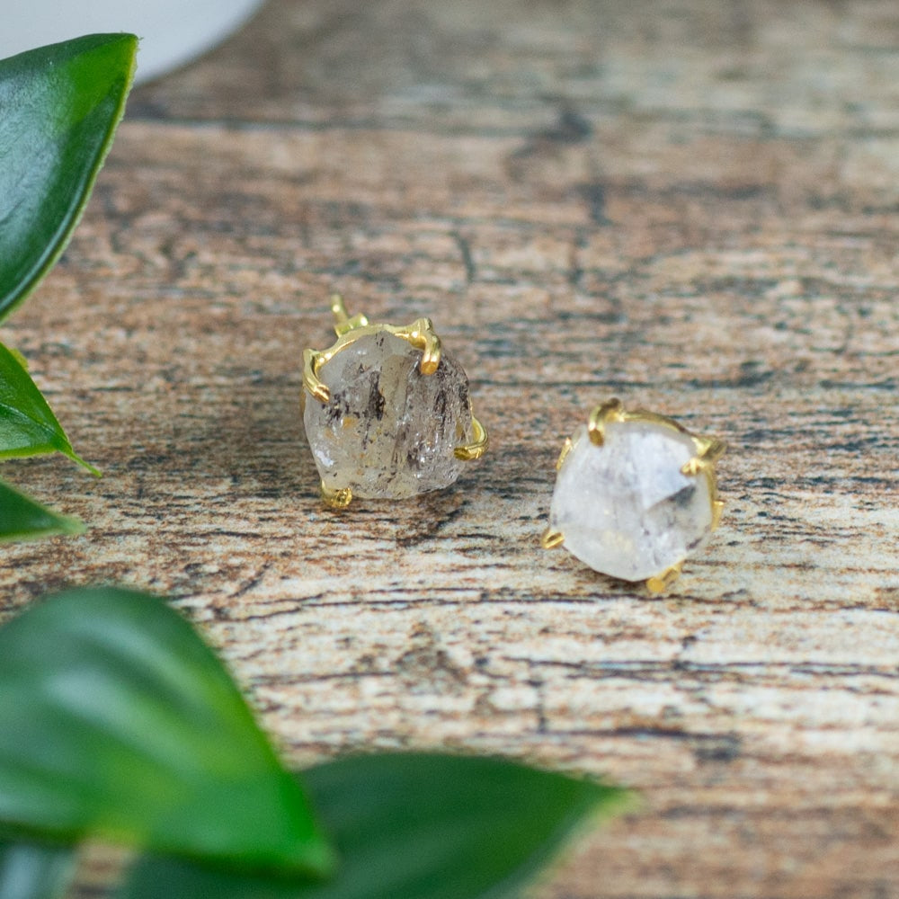 Edelsteen Oorstekers Ruwe Herkimer Diamant – 925 Zilver & Verguld