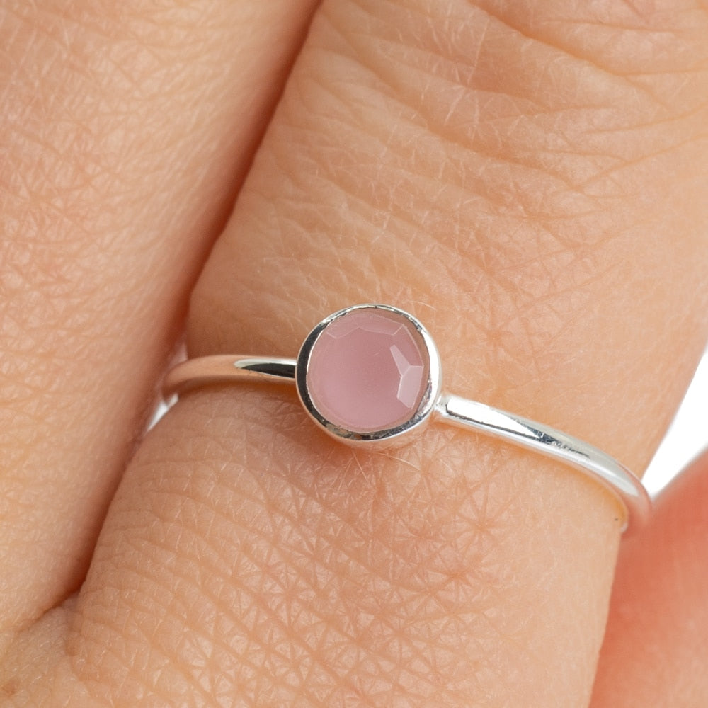 Geboortesteen Ring Rozenkwarts Oktober – 925 Zilver – Zilverkleurig (Maat 17)