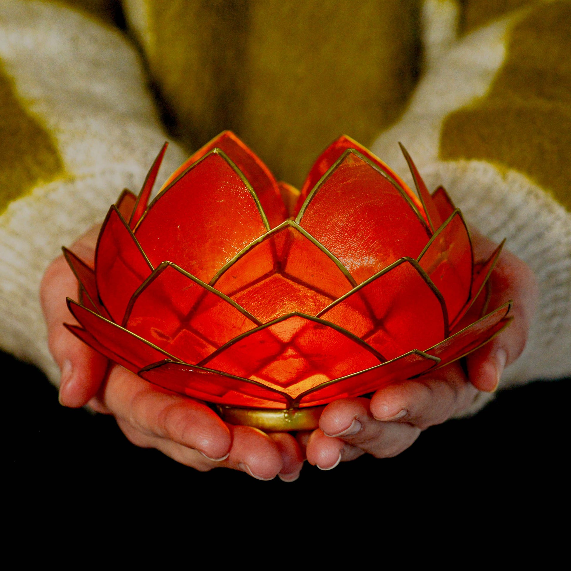 Lotus Sfeerlicht Oranje Goudrand Groot