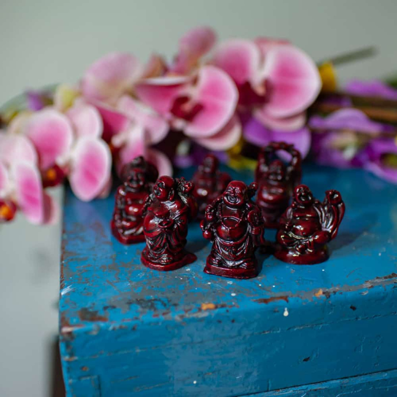 Red Polyresin Happy Buddha Statue – Set of 6-Global Food Hub
