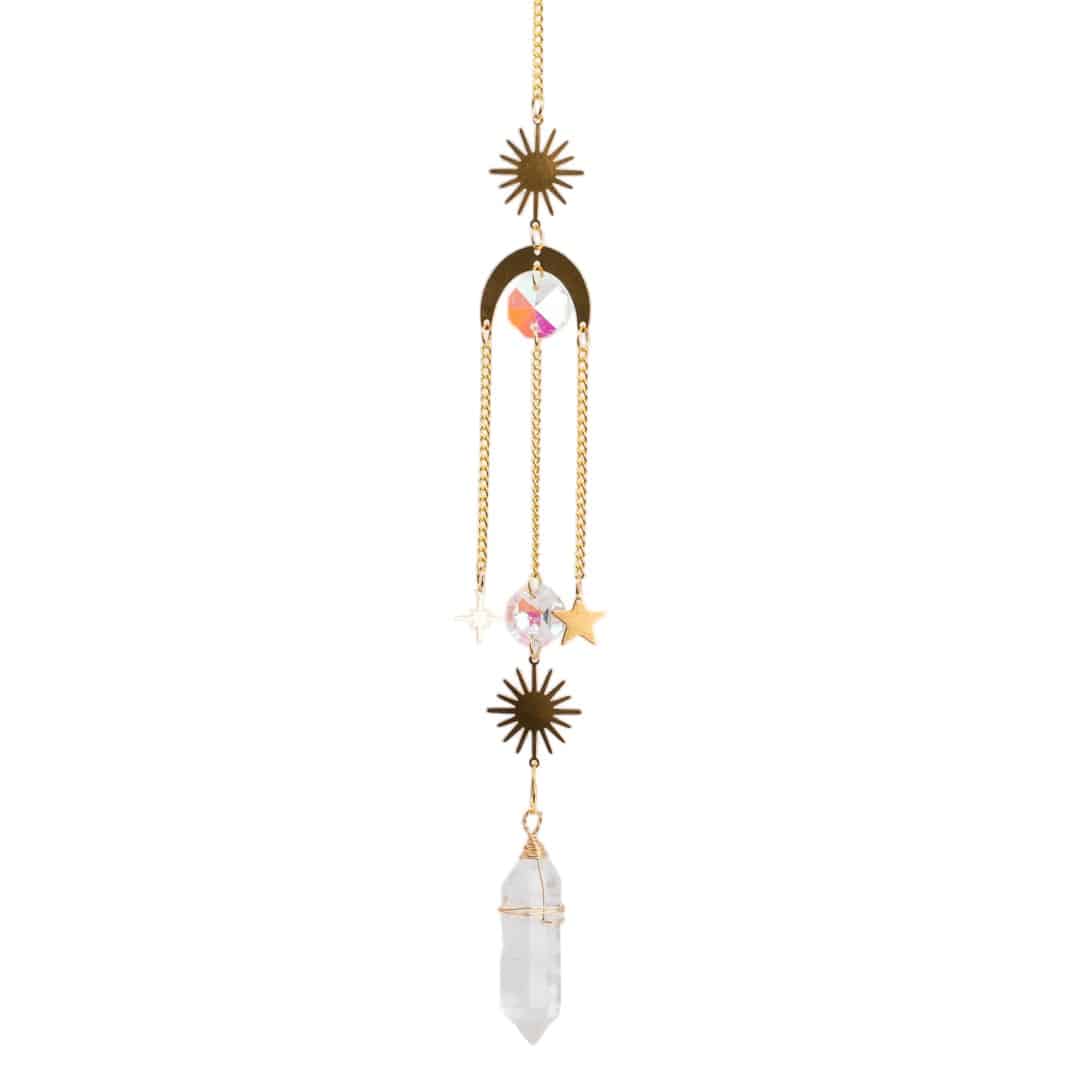 Edelsteen Regenboog Hanger – Zon en Maan – Bergkristal (40 cm)
