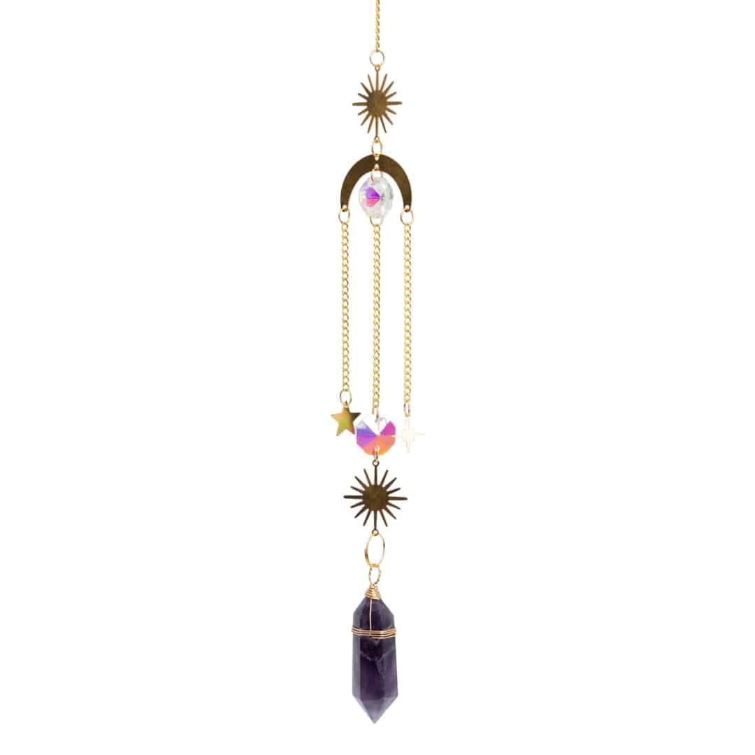Edelsteen Regenboog Hanger – Zon en Maan – Amethist (40 cm)