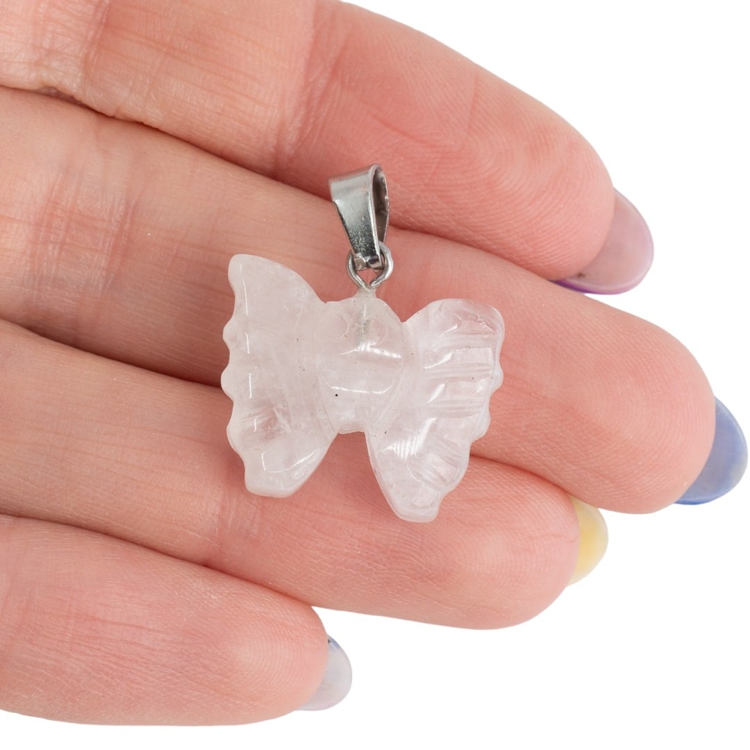 Edelsteen Hanger Vlinder – Rozenkwarts (20 mm)