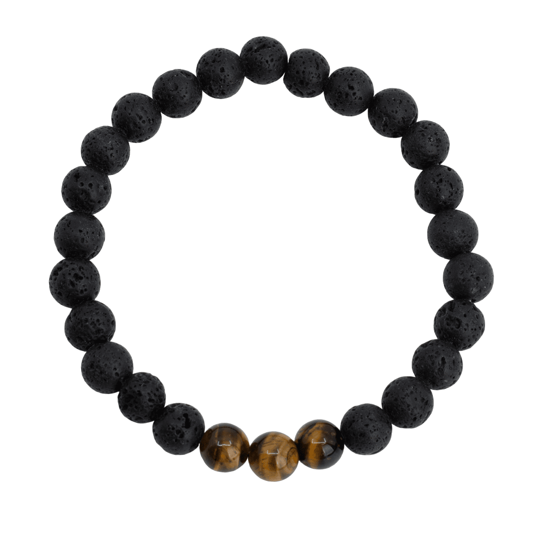 Edelsteen Armband Heren Groot Tijgeroog & Lavasteen (8mm, 21 cm)