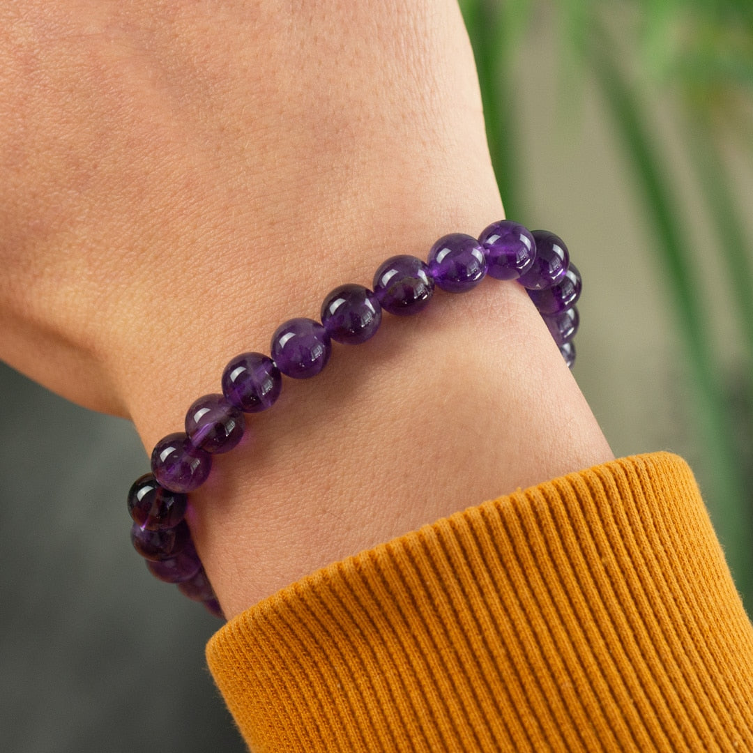 Edelsteen Armband Heren Groot Amethist (8mm, 21 cm)