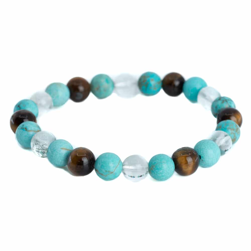 Edelsteen Armband Turkoois/Bergkristal/Tijgeroog – 8 mm
