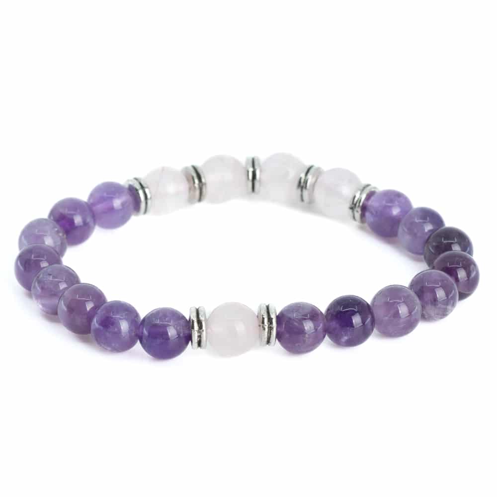 Edelsteen Armband Amethist & Rozenkwarts – 8 mm