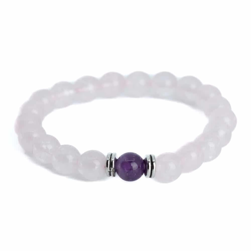 Edelsteen Armband Rozenkwarts met Amethist – 8 mm