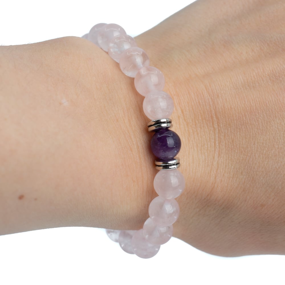Edelsteen Armband Rozenkwarts met Amethist – 8 mm