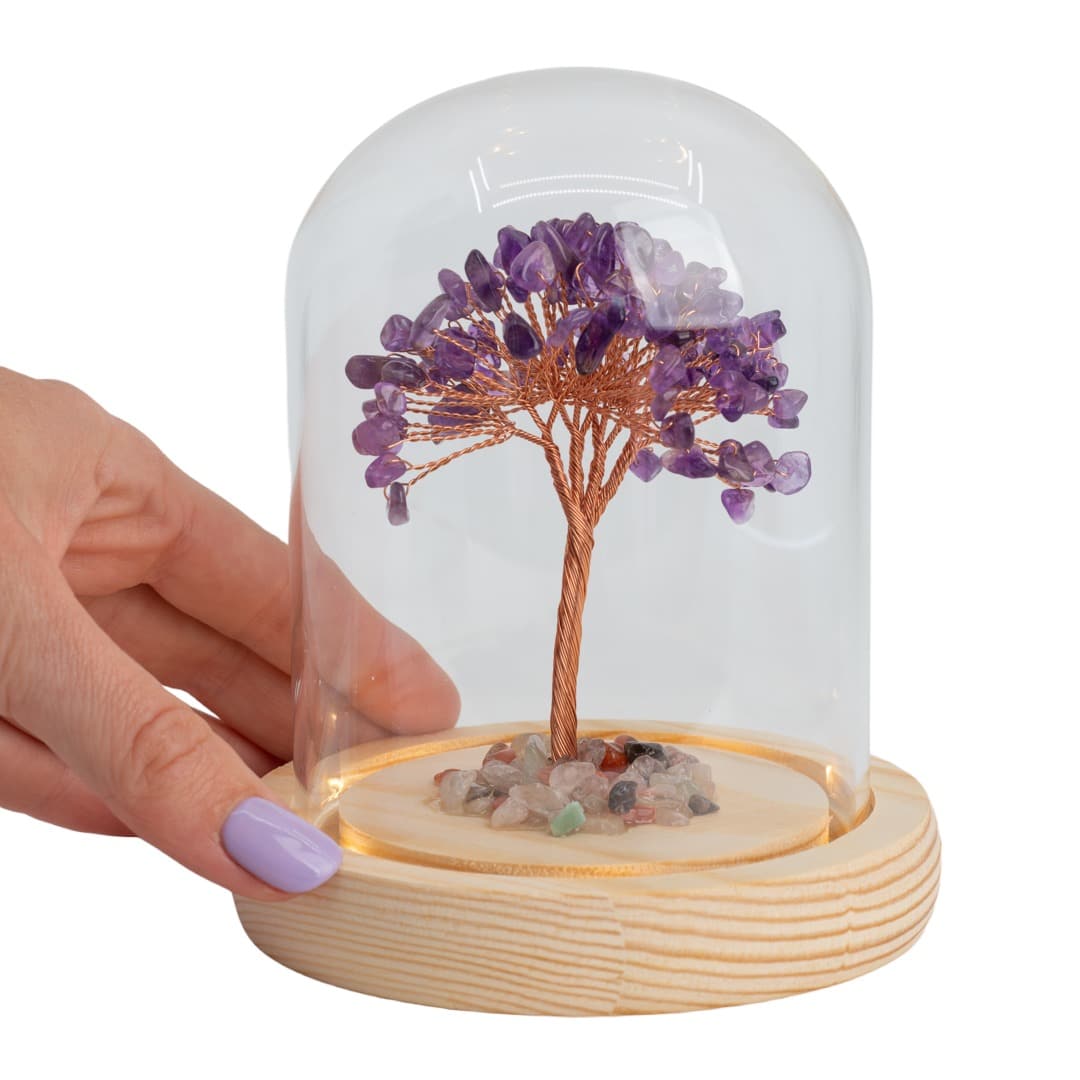 Edelsteen Boompje Spiritualiteit Amethist in Glas (14 cm)