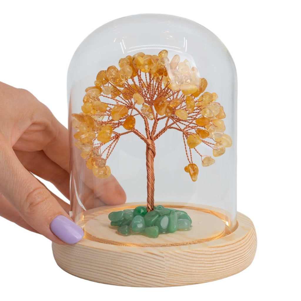 Edelsteen Boompje Zelfvertrouwen Citrien met Groene Aventurijn in Glas (14 cm)