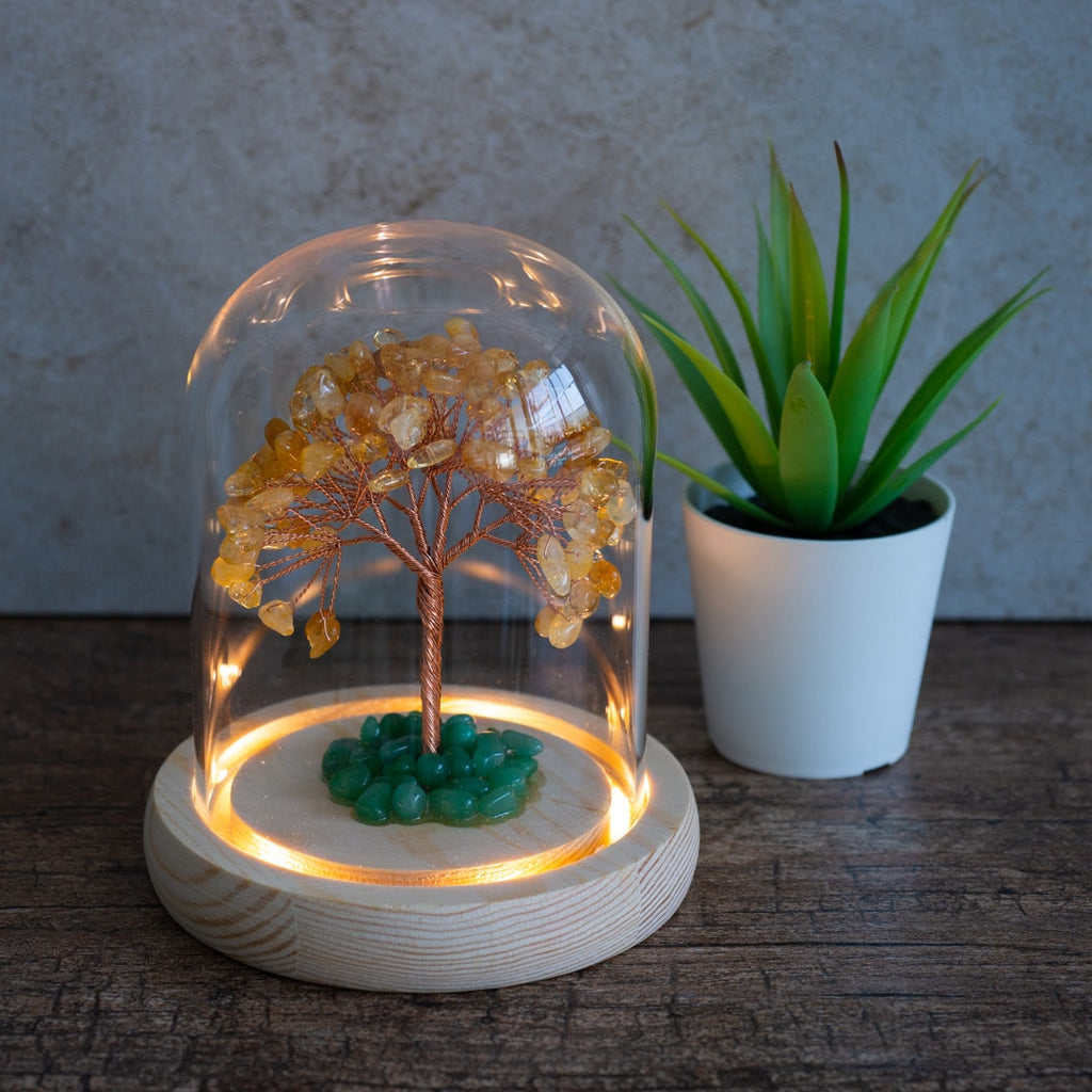 Edelsteen Boompje Zelfvertrouwen Citrien met Groene Aventurijn in Glas (14 cm)