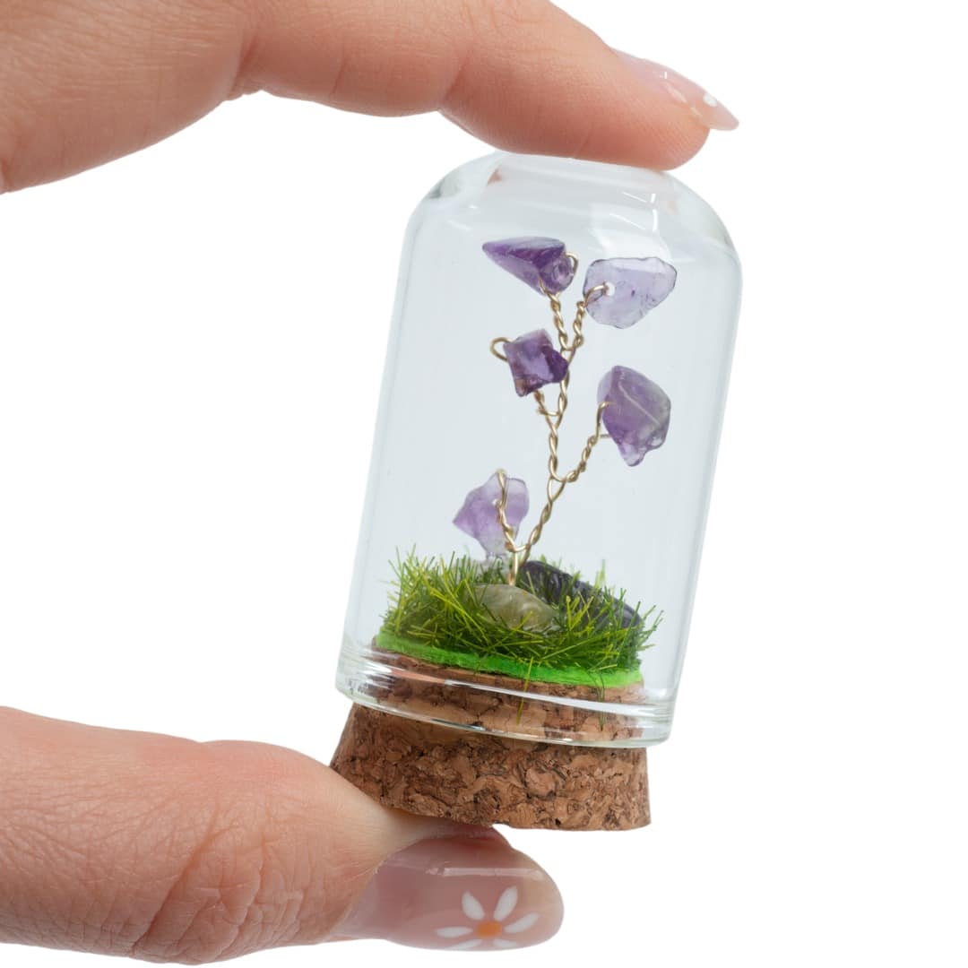 Mini Edelsteen Boompje Amethist in Glas voor Spiritualiteit (50 mm)